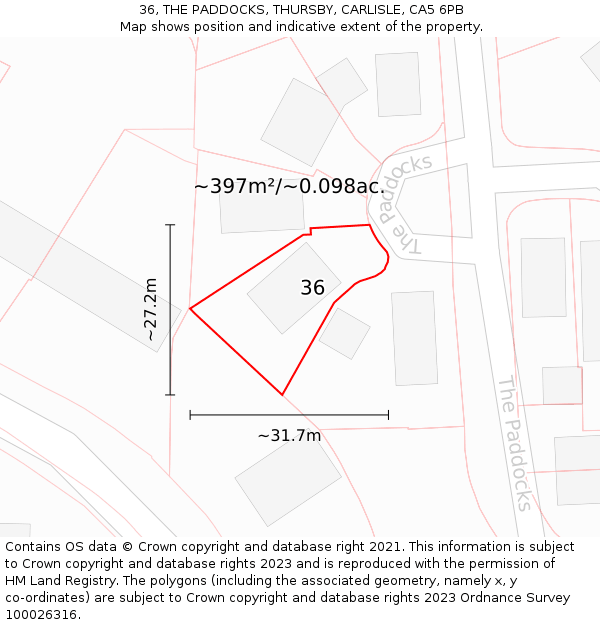 36, THE PADDOCKS, THURSBY, CARLISLE, CA5 6PB: Plot and title map