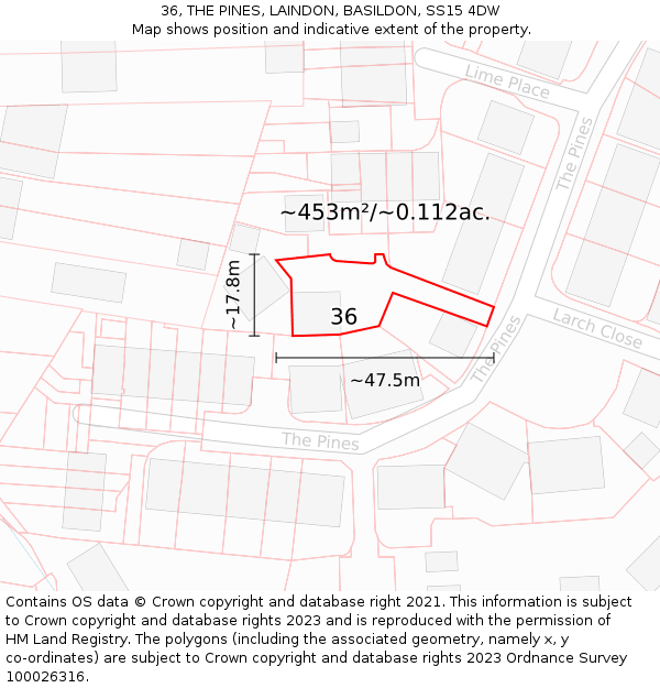 36, THE PINES, LAINDON, BASILDON, SS15 4DW: Plot and title map