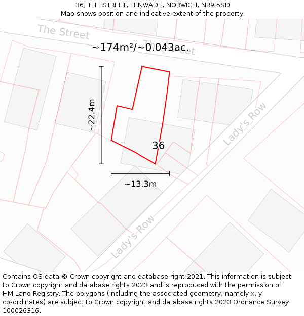 36, THE STREET, LENWADE, NORWICH, NR9 5SD: Plot and title map