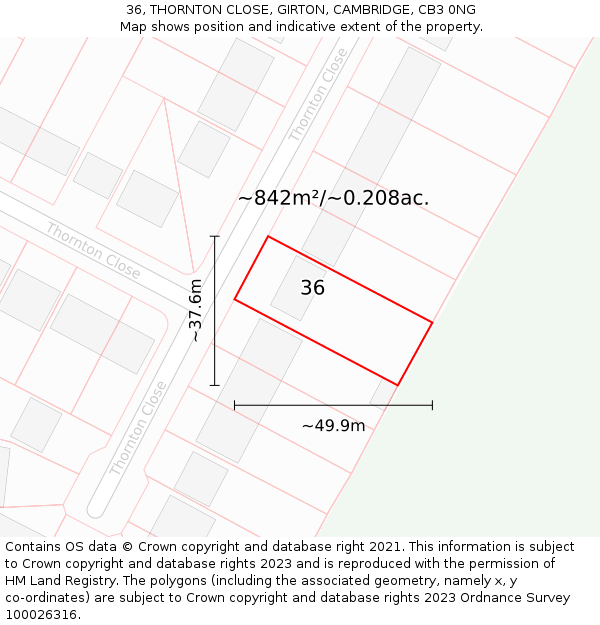 36, THORNTON CLOSE, GIRTON, CAMBRIDGE, CB3 0NG: Plot and title map