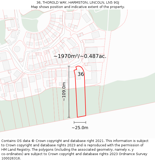 36, THOROLD WAY, HARMSTON, LINCOLN, LN5 9GJ: Plot and title map