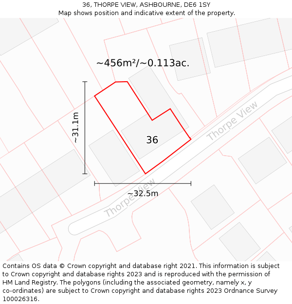 36, THORPE VIEW, ASHBOURNE, DE6 1SY: Plot and title map