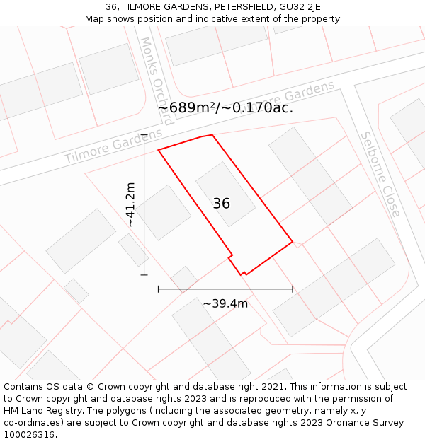 36, TILMORE GARDENS, PETERSFIELD, GU32 2JE: Plot and title map