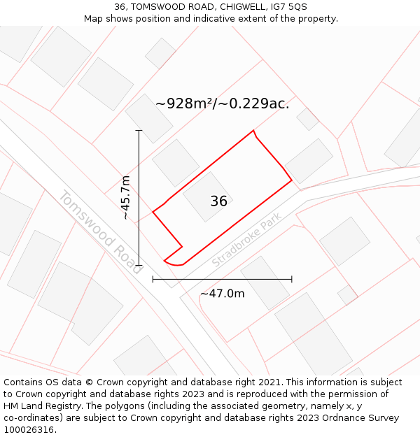 36, TOMSWOOD ROAD, CHIGWELL, IG7 5QS: Plot and title map