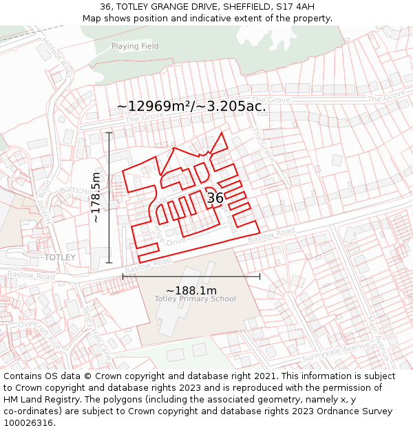 36, TOTLEY GRANGE DRIVE, SHEFFIELD, S17 4AH: Plot and title map