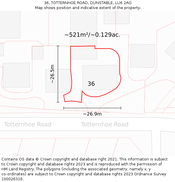 36, TOTTERNHOE ROAD, DUNSTABLE, LU6 2AG: Plot and title map