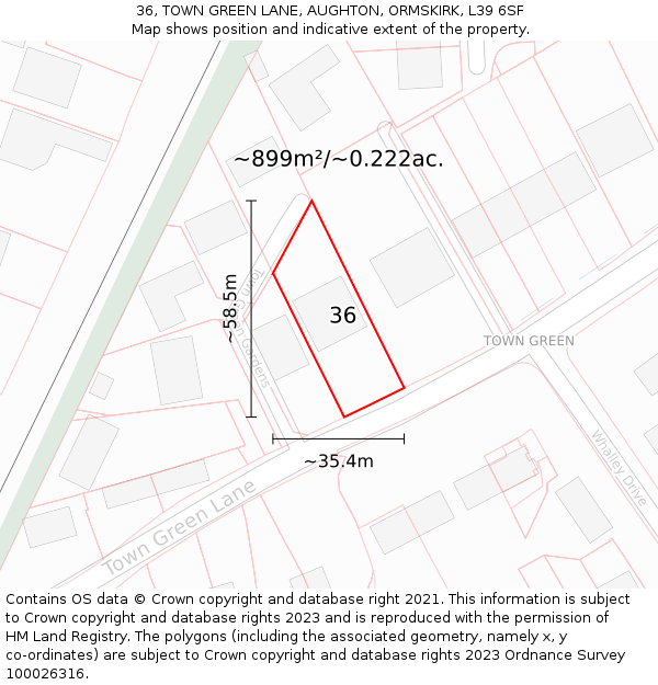 36, TOWN GREEN LANE, AUGHTON, ORMSKIRK, L39 6SF: Plot and title map