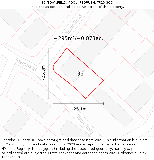 36, TOWNFIELD, POOL, REDRUTH, TR15 3QD: Plot and title map