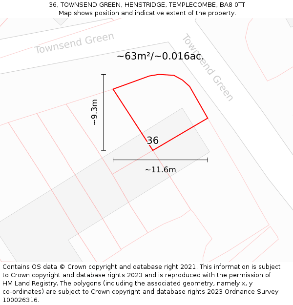 36, TOWNSEND GREEN, HENSTRIDGE, TEMPLECOMBE, BA8 0TT: Plot and title map