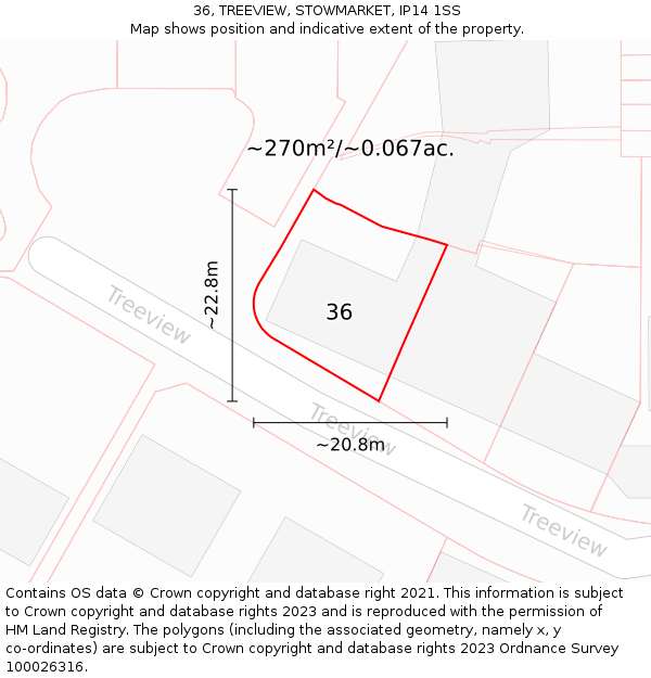 36, TREEVIEW, STOWMARKET, IP14 1SS: Plot and title map