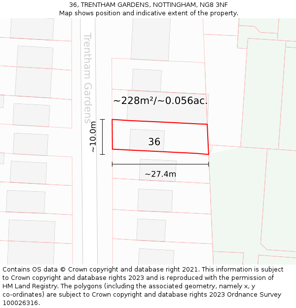 36, TRENTHAM GARDENS, NOTTINGHAM, NG8 3NF: Plot and title map