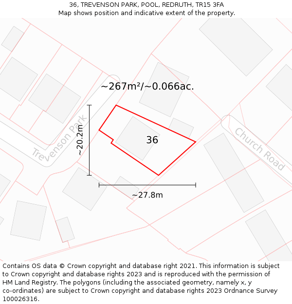 36, TREVENSON PARK, POOL, REDRUTH, TR15 3FA: Plot and title map