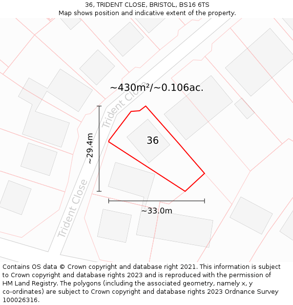 36, TRIDENT CLOSE, BRISTOL, BS16 6TS: Plot and title map