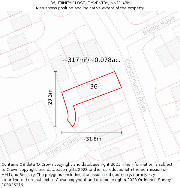 36, TRINITY CLOSE, DAVENTRY, NN11 4RN: Plot and title map