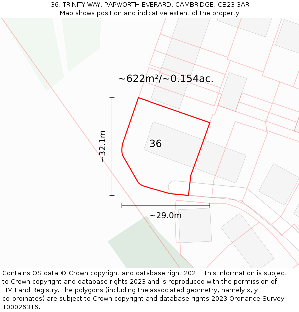 36, TRINITY WAY, PAPWORTH EVERARD, CAMBRIDGE, CB23 3AR: Plot and title map
