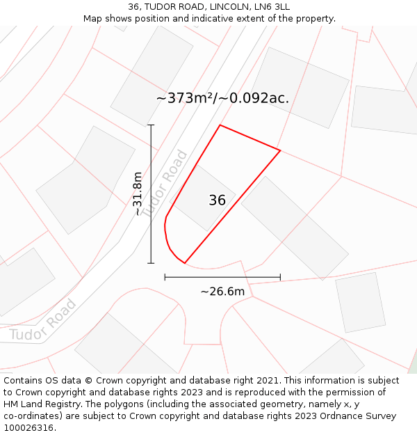 36, TUDOR ROAD, LINCOLN, LN6 3LL: Plot and title map