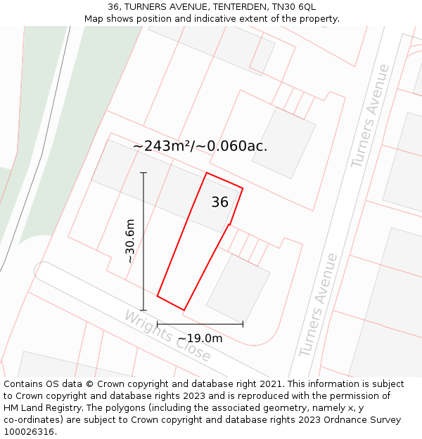 36, TURNERS AVENUE, TENTERDEN, TN30 6QL: Plot and title map