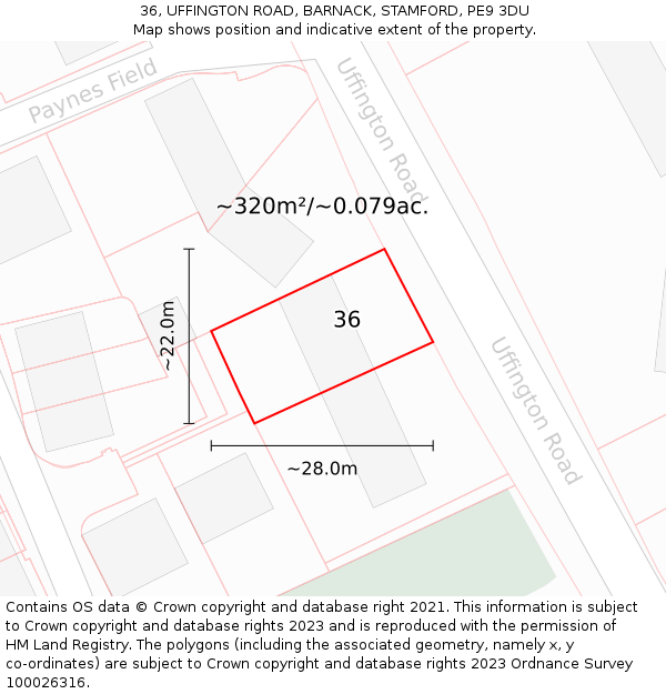 36, UFFINGTON ROAD, BARNACK, STAMFORD, PE9 3DU: Plot and title map