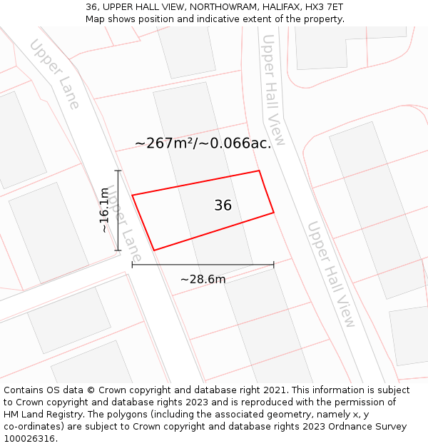 36, UPPER HALL VIEW, NORTHOWRAM, HALIFAX, HX3 7ET: Plot and title map