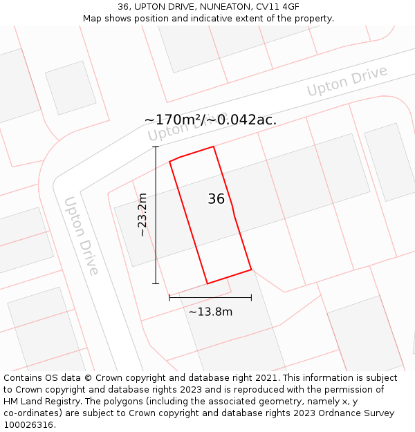 36, UPTON DRIVE, NUNEATON, CV11 4GF: Plot and title map