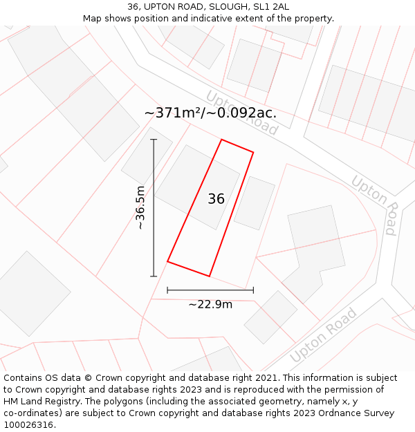 36, UPTON ROAD, SLOUGH, SL1 2AL: Plot and title map