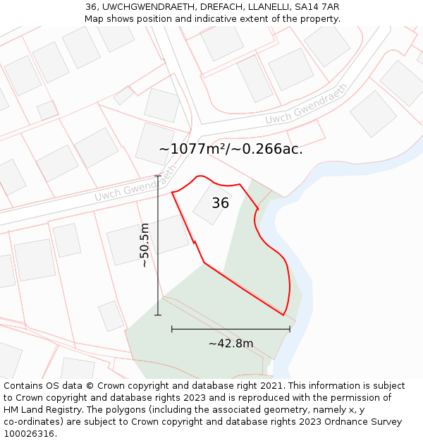36, UWCHGWENDRAETH, DREFACH, LLANELLI, SA14 7AR: Plot and title map