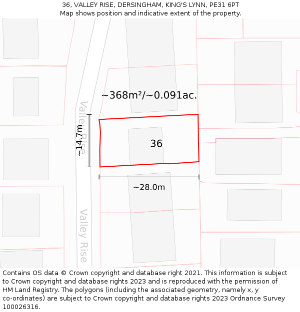 36, VALLEY RISE, DERSINGHAM, KING'S LYNN, PE31 6PT: Plot and title map