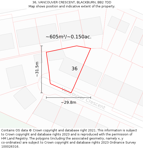 36, VANCOUVER CRESCENT, BLACKBURN, BB2 7DD: Plot and title map