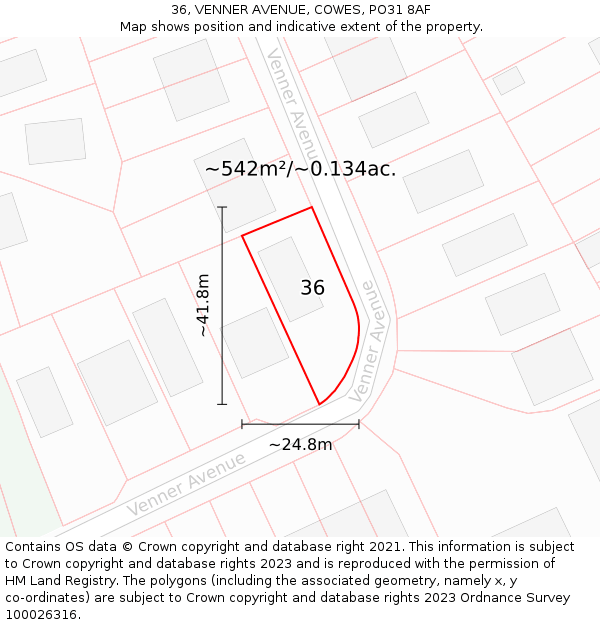 36, VENNER AVENUE, COWES, PO31 8AF: Plot and title map