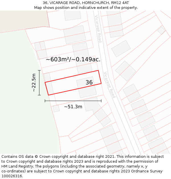 36, VICARAGE ROAD, HORNCHURCH, RM12 4AT: Plot and title map