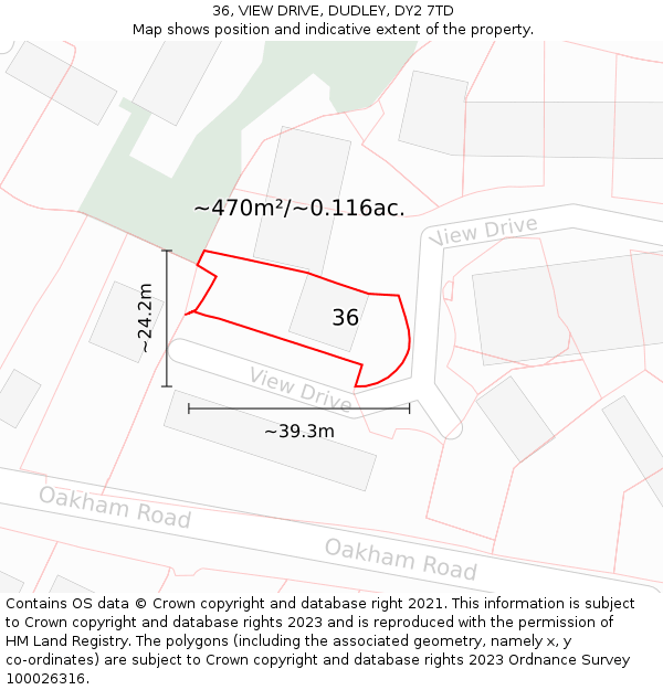 36, VIEW DRIVE, DUDLEY, DY2 7TD: Plot and title map