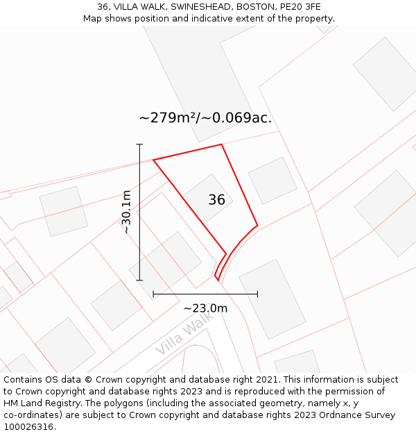 36, VILLA WALK, SWINESHEAD, BOSTON, PE20 3FE: Plot and title map