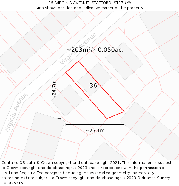 36, VIRGINIA AVENUE, STAFFORD, ST17 4YA: Plot and title map