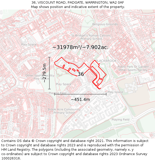 36, VISCOUNT ROAD, PADGATE, WARRINGTON, WA2 0AF: Plot and title map