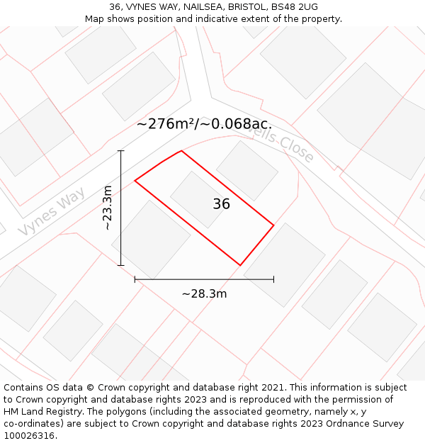36, VYNES WAY, NAILSEA, BRISTOL, BS48 2UG: Plot and title map