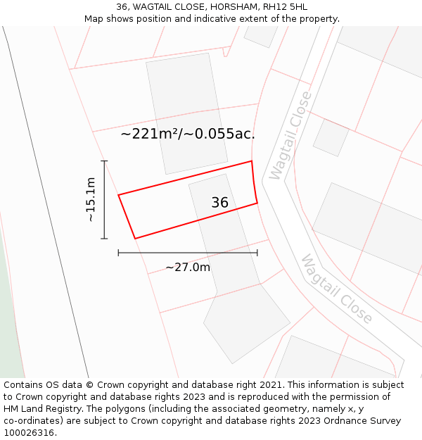 36, WAGTAIL CLOSE, HORSHAM, RH12 5HL: Plot and title map
