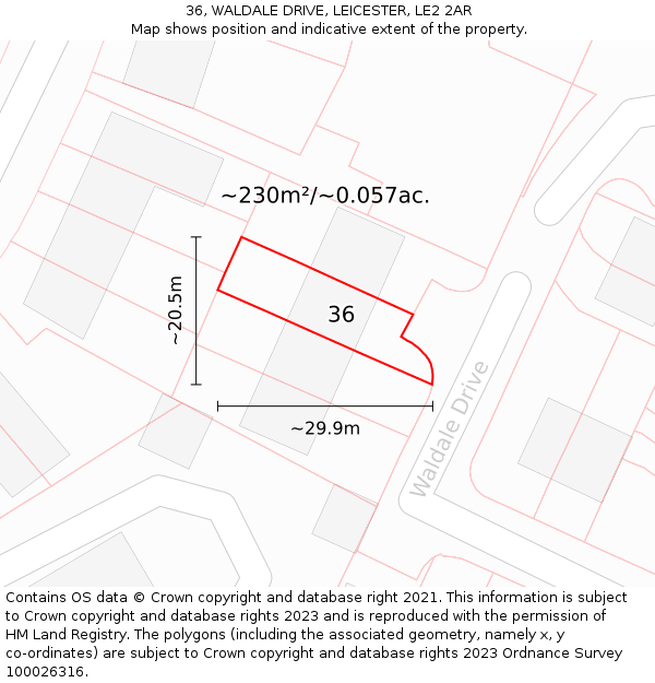 36, WALDALE DRIVE, LEICESTER, LE2 2AR: Plot and title map