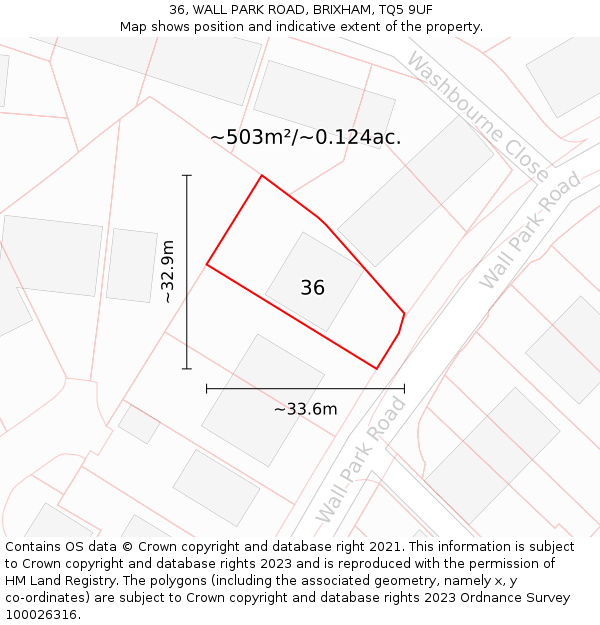 36, WALL PARK ROAD, BRIXHAM, TQ5 9UF: Plot and title map