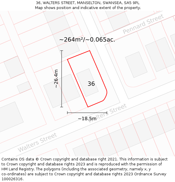 36, WALTERS STREET, MANSELTON, SWANSEA, SA5 9PL: Plot and title map