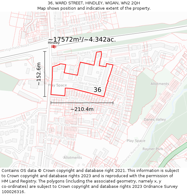 36, WARD STREET, HINDLEY, WIGAN, WN2 2QH: Plot and title map