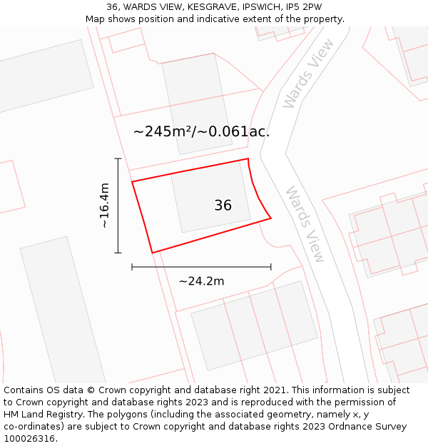 36, WARDS VIEW, KESGRAVE, IPSWICH, IP5 2PW: Plot and title map