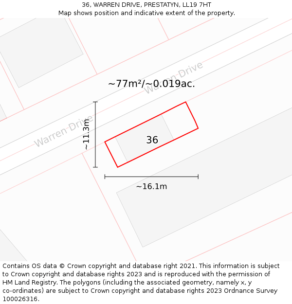 36, WARREN DRIVE, PRESTATYN, LL19 7HT: Plot and title map