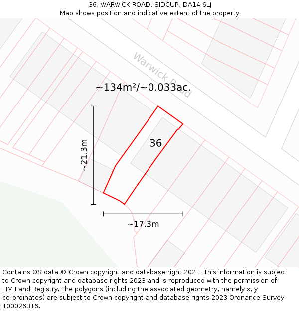 36, WARWICK ROAD, SIDCUP, DA14 6LJ: Plot and title map