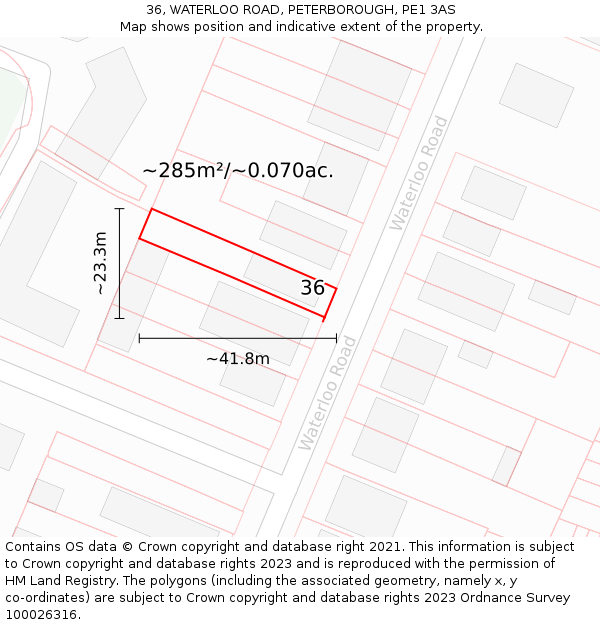 36, WATERLOO ROAD, PETERBOROUGH, PE1 3AS: Plot and title map