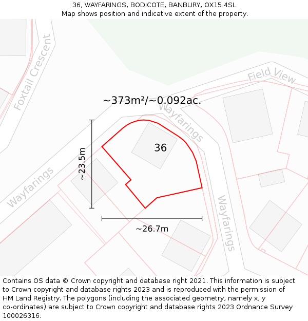 36, WAYFARINGS, BODICOTE, BANBURY, OX15 4SL: Plot and title map