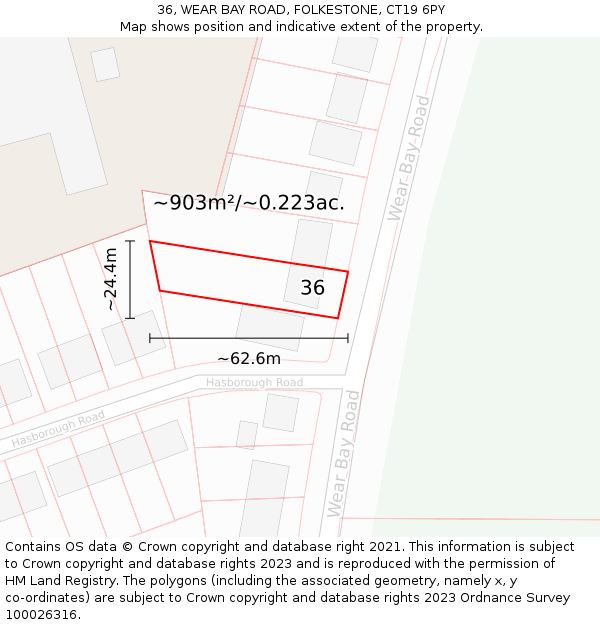 36, WEAR BAY ROAD, FOLKESTONE, CT19 6PY: Plot and title map