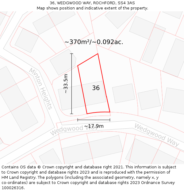 36, WEDGWOOD WAY, ROCHFORD, SS4 3AS: Plot and title map