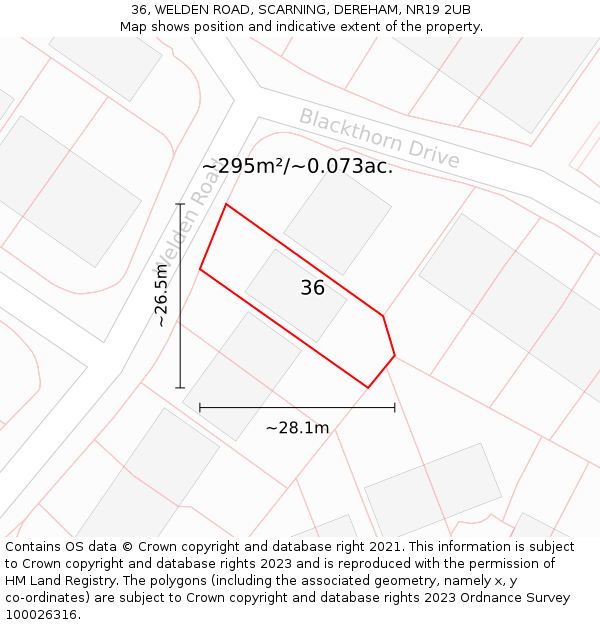 36, WELDEN ROAD, SCARNING, DEREHAM, NR19 2UB: Plot and title map