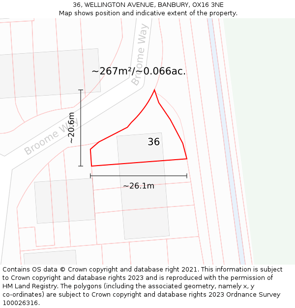 36, WELLINGTON AVENUE, BANBURY, OX16 3NE: Plot and title map