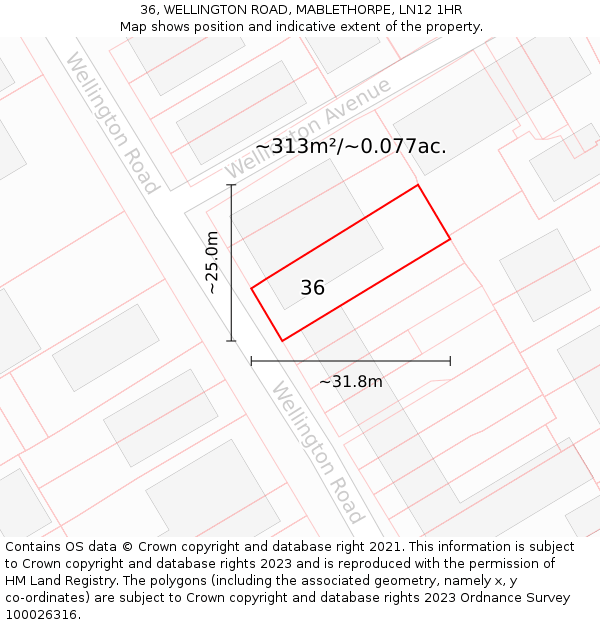 36, WELLINGTON ROAD, MABLETHORPE, LN12 1HR: Plot and title map